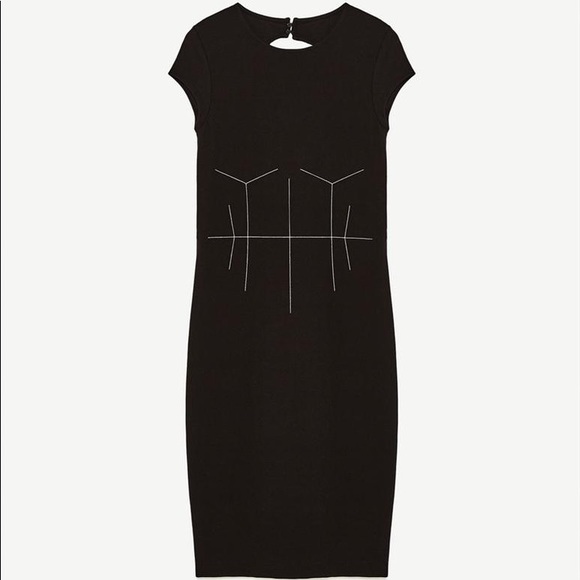 Zara White Topstitch Open Back Black Dress - Picture 6 of 9